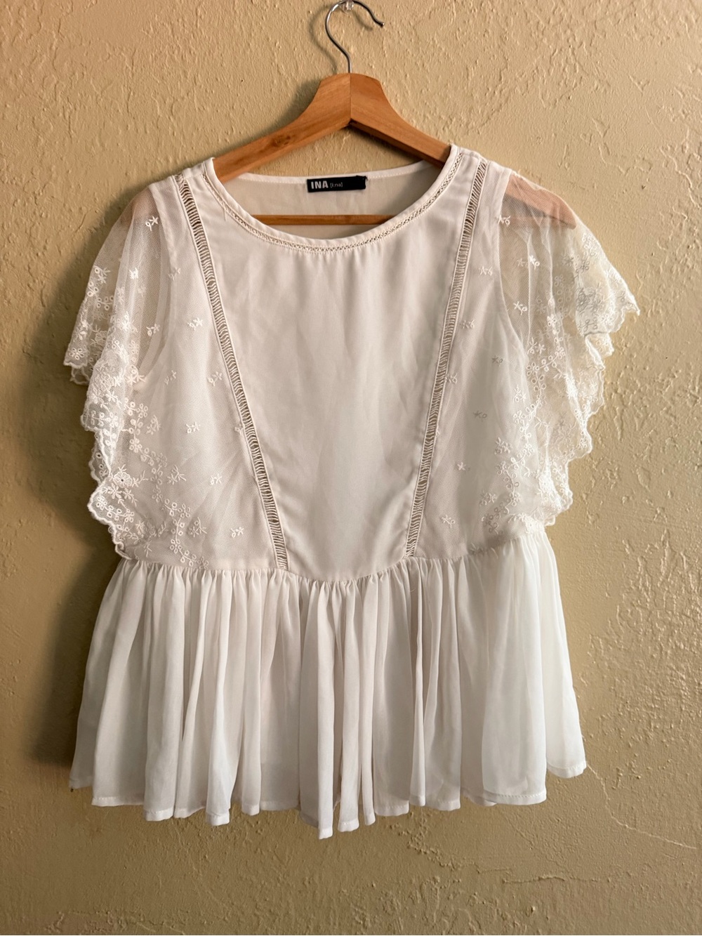 Ina Ivory Lace Flutter Sleeve Peplum Blouse